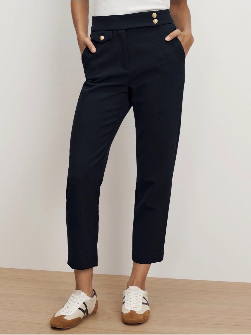Veronica Beard Renzo Crest Button Pant Women’s 6 Navy Cropped Slim Leg Pant